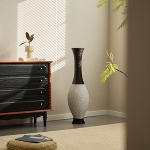 ORRD 39" Artificial Rattan Floor Vase Dark Brown, Two-Tone Woven Vase for Farmhouse Living Room & Entryway Decor - 1 of 4