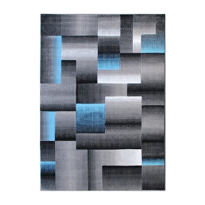 Emma and Oliver Modern Cubist Olefin Accent Runner Rug in Gradient Shades with Natural Jute Backing