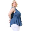 Agnes Orinda Women's Plus Size Sleeveless Shirts Denim V Neck Drawstring Waist Chambray Casual Tops with Chest Pocket - 4 of 4