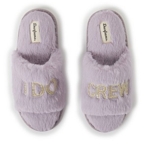Dearfoams Women's Lane Bridal I Do Fuzzy Slide Slipper - 1 of 4