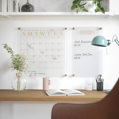 Martha Stewart Acrylic Monthly Wall Calendar Gold Print with Notes Board Clear: Office Wall Organization & Desk Organizer