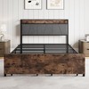 Okak Full Size Bed Frame with 2 Storage Drawers, Metal Platform Bed with Wooden Headboard and Charging Station for Bedroom, Brown - 4 of 4