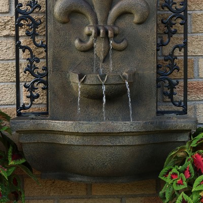 Florentine Stone French Lily Polystone Outdoor Wall Fountain