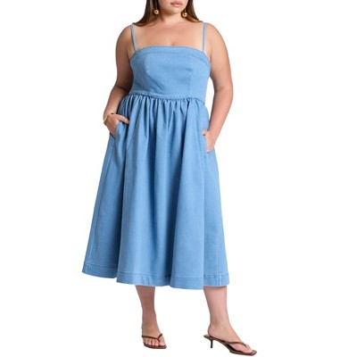 ELOQUII Women's Plus Size Denim Corset Bodice Midi Dress