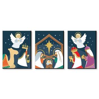 Big Dot of Happiness Holy Nativity - Religious Nursery Wall Art and Manger Scene Christmas Room Decor - 7.5 x 10 inches - Set of 3 Prints