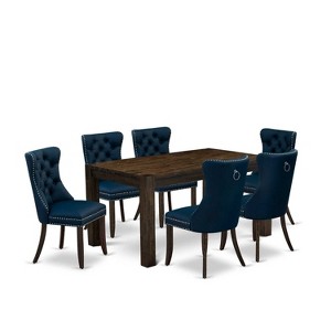 HomeStock 7-Piece Rectangle Distressed Jacobean Finish Solid Wood Top Dining Table with 6 Chairs - 1 of 4