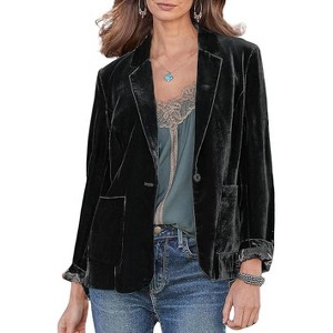 Women's Velvet Blazer Jacket Casual Button Velvet  Dressy Lapel Suit Cardigan Office Work Short Coat Suit Jacket with Pocket - 1 of 3