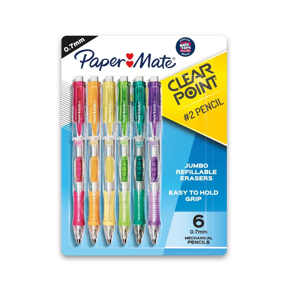 Photos - Pen Paper Mate Clear Point 6pk #2 Mechanical Pencils 0.7mm Multicolored 