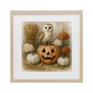 Stupell Industries Autumn Harvest Owl & Jack-o-Lantern Framed Print Under Glass Art - 1 of 4