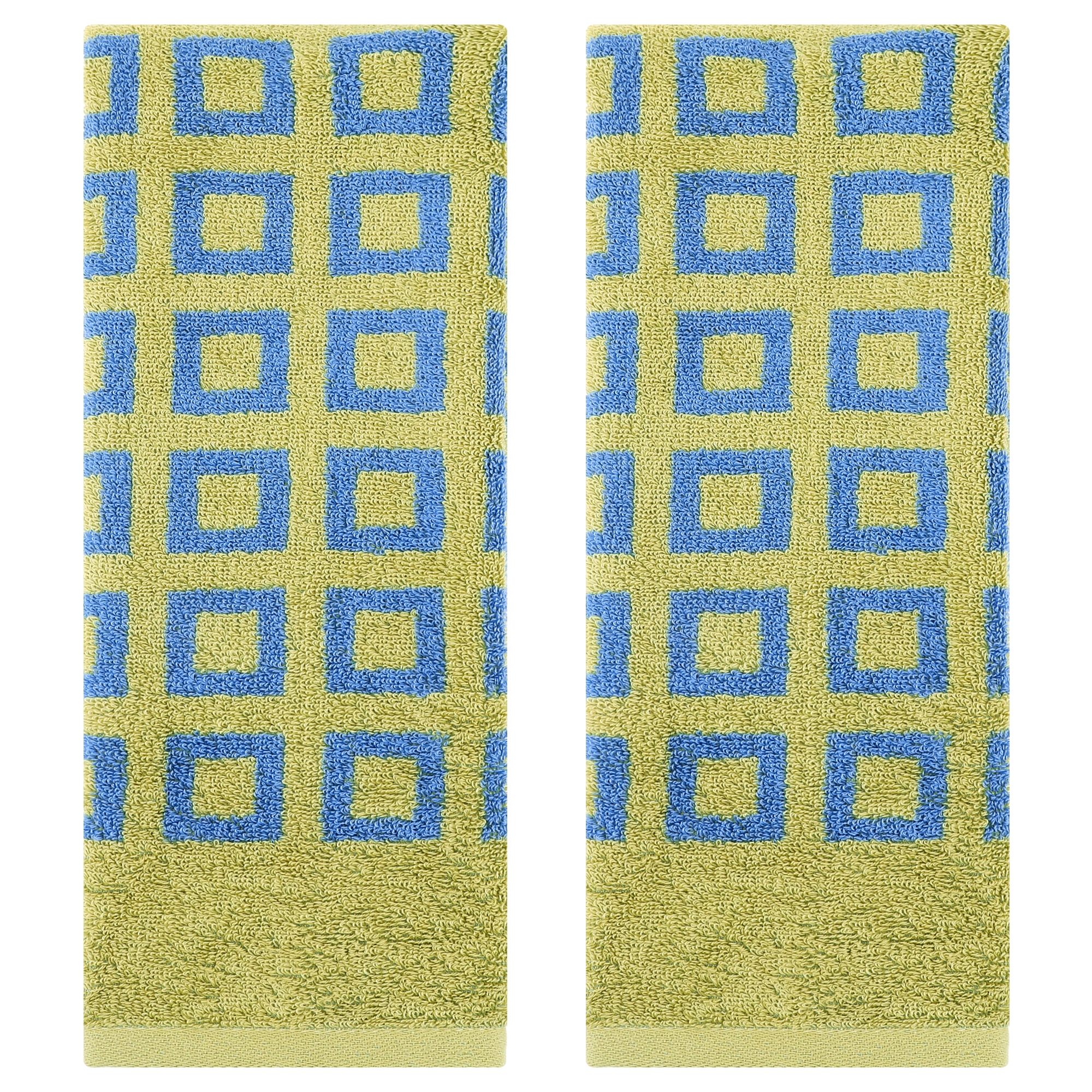 REGALWOVEN Geometry Patterned Cotton Soft Absorbent Geometry Hand Towel 13" x 28" Green 2 Pcs