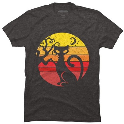 Men's Design By Humans Black Cat Halloween Costume Scary Vintage Cats By TaiHan T-Shirt