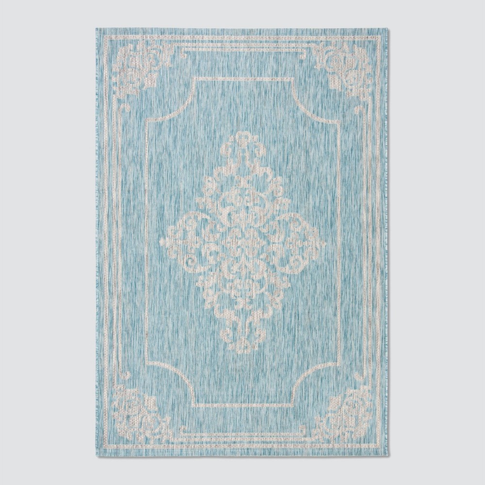 5'3inX7'7in Aleta Outdoor Rug Aqua/Gray - Safavieh