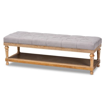 Linda Linen Fabric Upholstered Washed Wood Storage Bench - Baxton Studio
