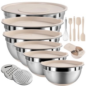 Itopfox 20-Piece Kitchen Mixing Bowl Set with Airtight Lids Stainless Steel Bowls, Non-Slip Silicone Bottoms, 3 Grater Attachments, Ideal for Serving - 1 of 4