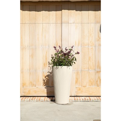 26" Sand Plastic-Stone Tall Planter for Indoor/Outdoor Use