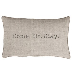 Sunbrella Indoor/Outdoor Come. Sit. Stay. Embroidered Lumbar Throw Pillow Cast Silver - Sorra Home: Weather-Resistant, Acrylic Canvas - 1 of 4