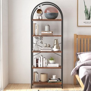Tall Bookshelf Arched Bookcase Modern Display Racks, Standing Bookshelves Metal Storage Rack Shelf for Bedroom Living Room Home Office - 1 of 4