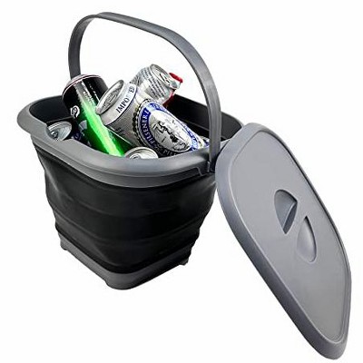 SAMMART 8.5L Collapsible Square Handy Bucket with Lid, Grey and Black
