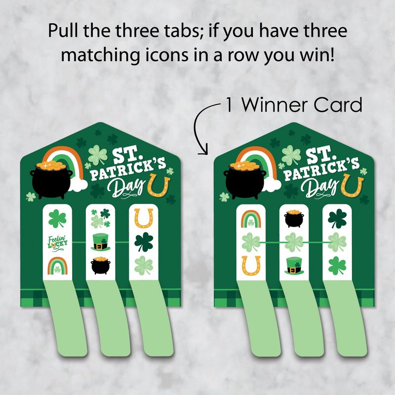 Big Dot of Happiness Shamrock St. Patrick's Day - Saint Paddy’s Day Party Game Pickle Cards - Pull Tabs 3-in-a-Row - Set of 12, 3 of 7
