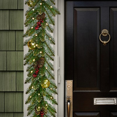 9-Foot Pre-Lit Green Fir Garland with Pine Cones and Berries