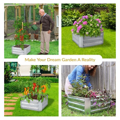 24" Square Galvanized Steel Raised Garden Bed in Silver