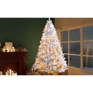 7.4FT Silver Pre-Lit Christmas Tree, 1200 Tips, 400LED Lights, 11Modes, Hinged Full Design with Metal Stand, Ideal Indoor & Outdoor Holiday Decoration - 1 of 4