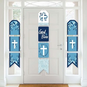 Big Dot of Happiness Blue Elegant Cross - Hanging Vertical Paper Door Banners - Boy Religious Party Wall Decoration Kit - Indoor Door Decor - 1 of 4