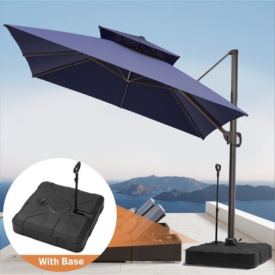 Pellebant 11FT Square Double Top Cantilever Umbrella – Outdoor Sun Shade with 360° Rotation, 6 Heights Adjustment & Base Included (Patio/Deck Ready)