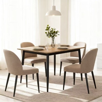 Homy Casa Rectangular Dining Table, Walnut Top with Black Metal Legs – Modern Compact Design