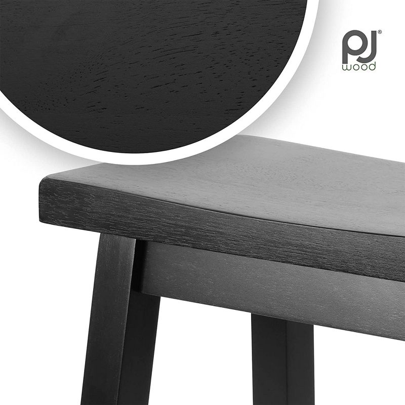 PJ Wood Classic Modern Solid Wood 24 Inch Tall Backless Saddle-Seat Easy Assemble Counter Stool for All Occasions, Black (1 Piece), 5 of 7