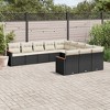 vidaXL 12 Piece Patio Sofa Set with Cushions Black Poly Rattan - Black and Cream Without Table - 2 of 4