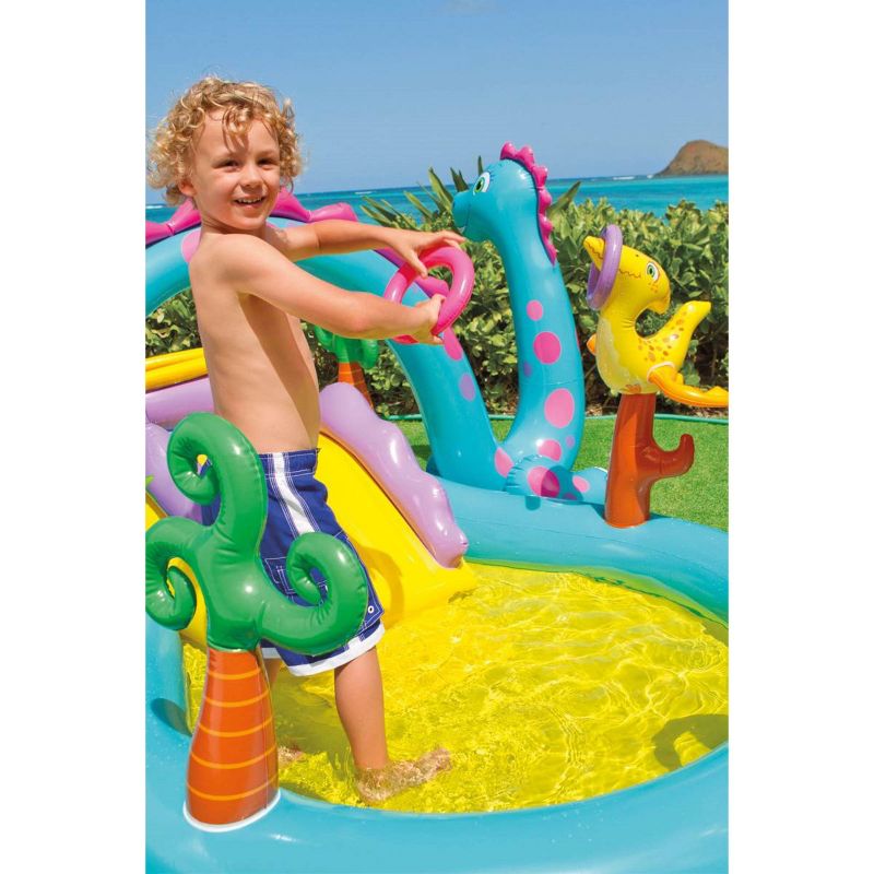 Intex 11ft x 7.5ft x 44in Dinoland Inflatable Kiddie Swimming Pool with Slide, Dino Arch Water Sprayer and Games for Ages 2+, 5 of 7