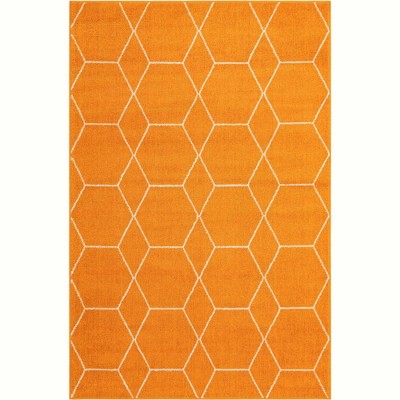 Orange Geometric Trellis Synthetic Indoor Area Rug