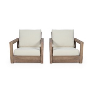 GDFStudio Andrae Outdoor Acacia Wood Club Chairs with Cushions - 1 of 4
