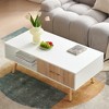 OUTSUPPLY Modern Rectangle Coffee Table with Sliding Drawer, Solid Wood Legs - 3 of 4