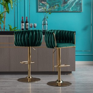 Okak Luxury Velvet Bar Stools with Chrome Footrest and Base Set of 2, Swivel Height Adjustable Barstools with Mechanical Lifting for Bars, Home - 1 of 4
