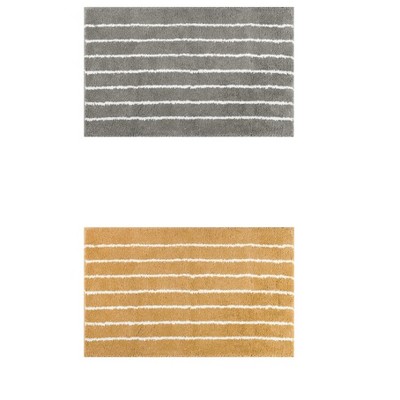 Unique Bargains 2 Pcs Striped Pattern Soft Absorbent Non-Slip Bath mats for Bathroom Floor