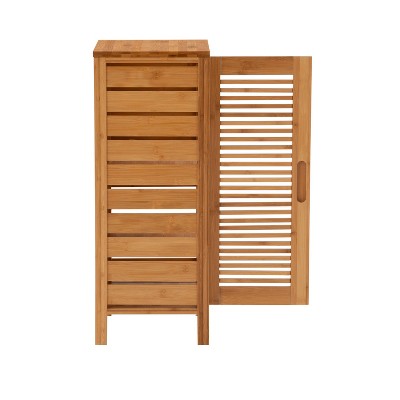Natural Bamboo One-Door Bathroom Floor Cabinet with Shelves