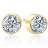 Pompeii3 1.25Ct Round Brilliant Cut Natural Diamond Stud Earrings in 14K Gold Round Bezel Setting - 2 of 3