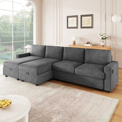 103.9"W Convertible U-Shaped Sectional Sofa with 2 Storage Chaises & 4 USB Ports for Living Room - ModernLuxe