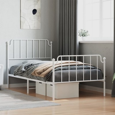 vidaXL Metal Bed Frame with Headboard and FootboardWhite 39.4 in.x78.7 in.