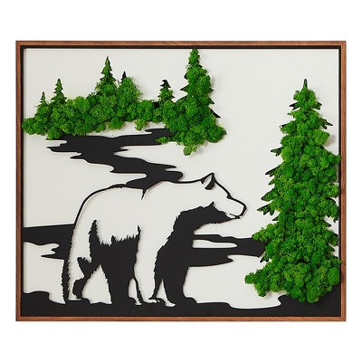 Sevobal Wall Art Bear Metal Moss Decor Blending Woodland Charm And Earthy Allure For Nature Inspired Spaces, Green, 34.1"*29"*4.3"