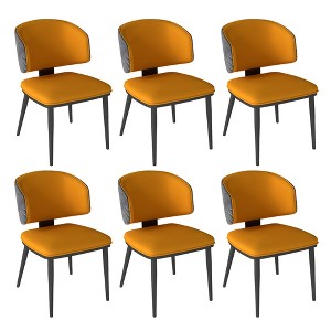 Modern Curved Backrest Dining Chairs Set of 6, PU Leather Upholstered Chair, Kitchen Chairs with Metal Legs for Dining Room - 1 of 4
