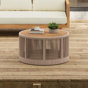 ORRD Outdoor Rattan rope & Acacia Wood Coffee Table - Patio Balcony Furniture for Garden, Yard, Balcony - Weather Resistant(Rope Beige, Natural Iron) - 1 of 4