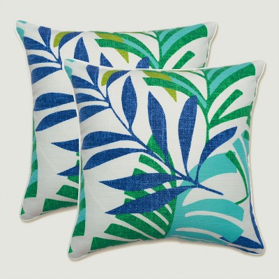 Pillow Perfect Leaf Block Teal/Citron 16.5-inch Throw Pillow Graphic Print  Blue Square Throw Pillow in the Outdoor Decorative Pillows department at