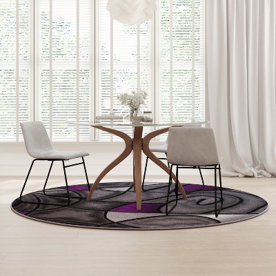 Round 7' Purple and Gray Abstract Synthetic Area Rug