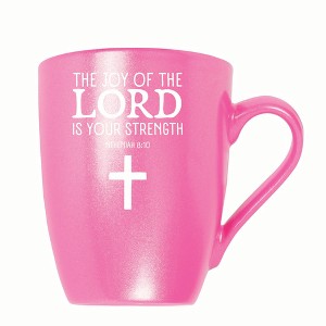 Elanze Designs The Joy Of The Lord Is Your Strength Nehemiah 8:10 10 ounce New Bone China Coffee Tea Cup Mug, Princess Pink - 1 of 4