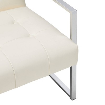 Mid-Century Chrome-Plated White Faux Leather Accent Chair
