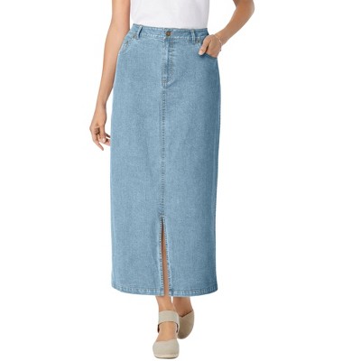 Woman Within Women's Plus Size Stretch Denim Front-Slit Skirt