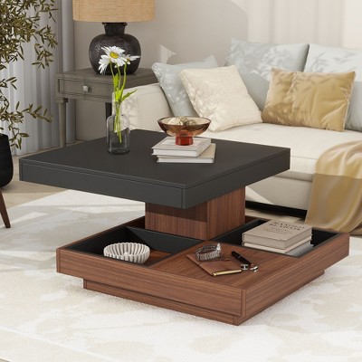 NicBex Square 360° Rotating Coffee Table 2 Storage Drawers & Swivel Top Modern Center Table for Apartment